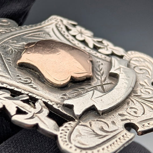Circa 1919 British Antique Sterling Silver Albert Chain, 53g, Sterling Silver Medal Fob